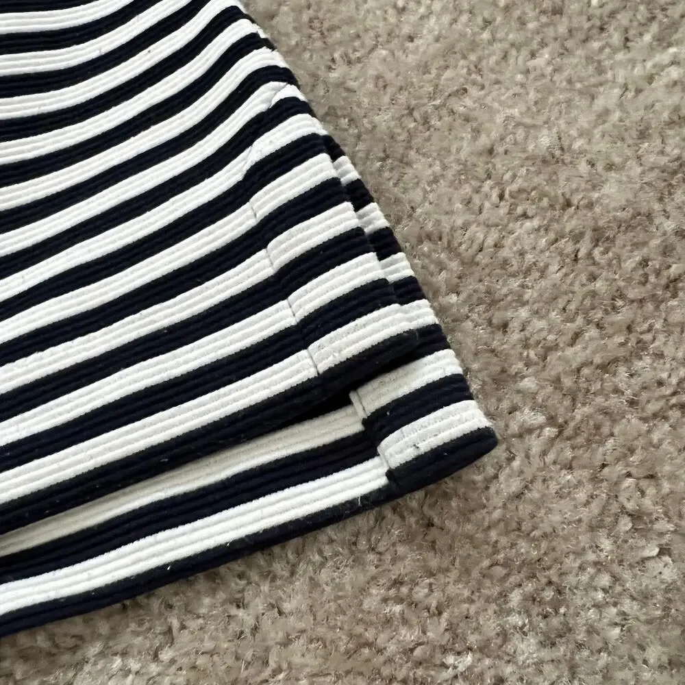 Madewell Navy Blue & Off-White Striped 3/4 Sleeve Textured Top Size: Medium